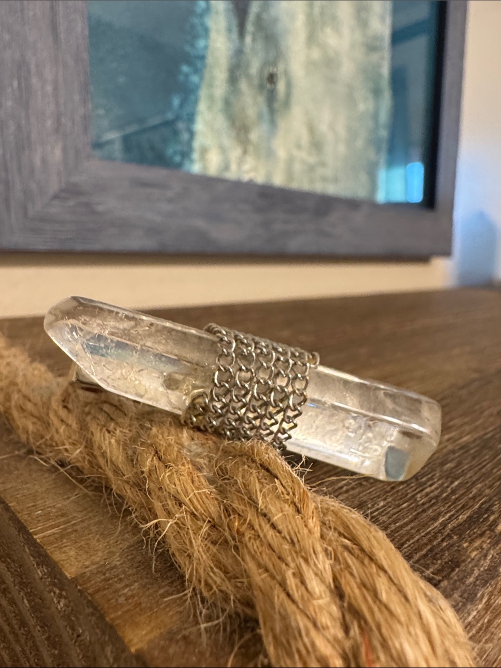 Statement Crystal Two-Finger Ring | Quartz Bar Silver-Tone Chain Ring